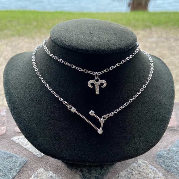 Silverskylight Jewelry - ♈️ ARIES zodiac sign & constellation stainless steel cz double layer necklace